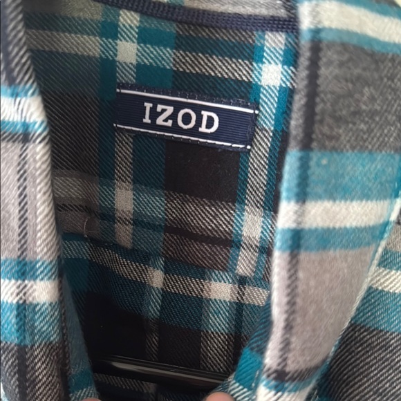 Izod Blue and Gray Casual Button Down Shirt - Picture 3 of 5